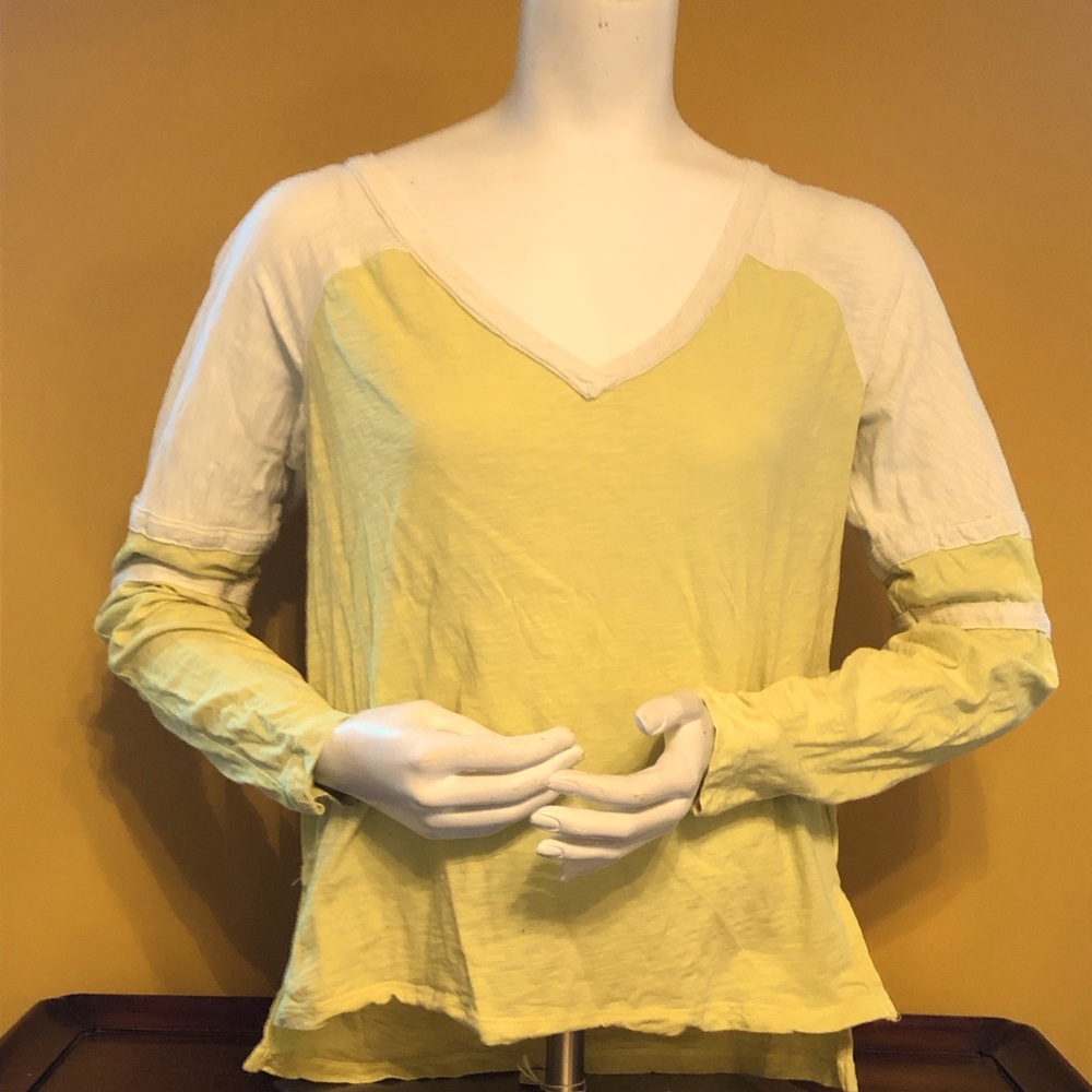Anthropologie Pilcro Long Sleeve T Shirt XS Green/Cream